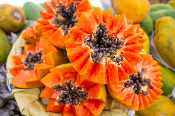 istock Papaya papaya cut into flower shape 1264930063
