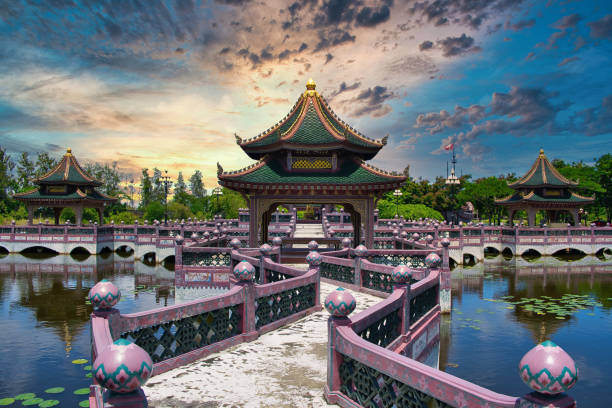 Sala of Ramayana Ancient Thai temple at Samut Prakan province of Thailand indochina stock pictures, royalty-free photos & images