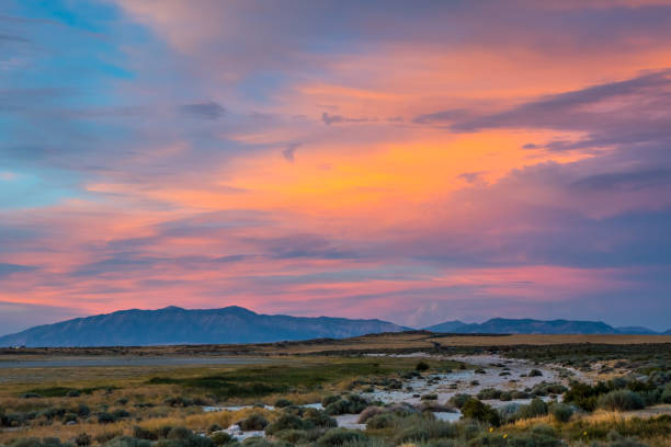 istock Dramatic vibrant sunset scenery in Antelope Island State Park, Utah 1264933579