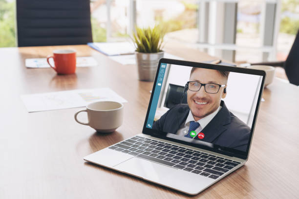 istock Video call business people meeting on virtual workplace or remote office 1264935400