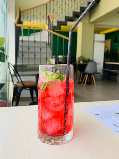 istock Rose lemonade on the table in cafe 1264937785