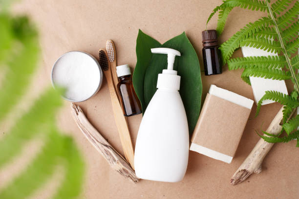 istock Zero waste bathroom accessories, natural bamboo toothbrush, coconut solid soap and shampoo bars, reusable metal jar with toothpaste, concept of eco-friendly sustainable lifestyle, bathroom 1264938647