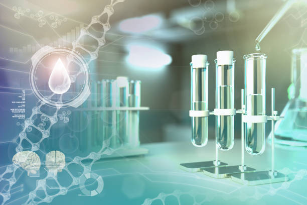istock drinking water quality test for viruses (like covid-2019) concept - lab test tubes in modern microbiology study clinic, medical 3D illustration 1264942987