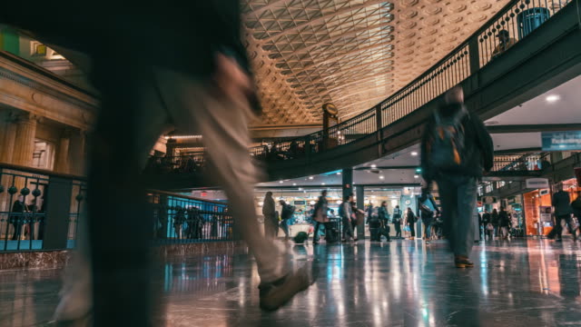 Time lapse of Pedestrians walking in Washington DC Train Station