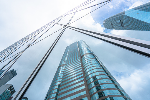 Modern office building detail, glass surface