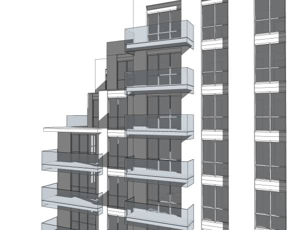 istock Partial 3D illustration of a residential block with shadows. 1264950792