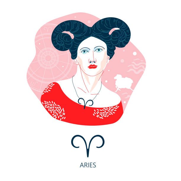Aries zodiac sign. The symbol of the astrological horoscope. Aries zodiac sign. The symbol of the astrological horoscope. Vector illustration. Portrait of a girl. aries stock illustrations