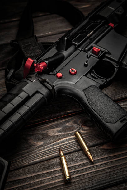 istock Modern automatic rifle isolated on white background. Weapons for police, special forces and the army. Automatic carbine with mechanical sights. Assault rifle on white back. 1264953036