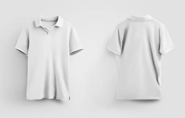 istock Men's white polo t-shirt template, with shadows, isolated on background, front and back view, fashionable clothes for advertising in an online store. 1264955660