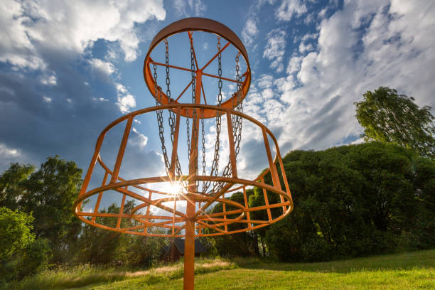istock Disc golf basket in summer park, Finland 1264956174