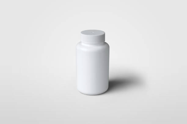 istock Blank white jar template with screw cap, for design presentation, pill or vitamin jar, for use in medicine or beauty industry. 1264956279