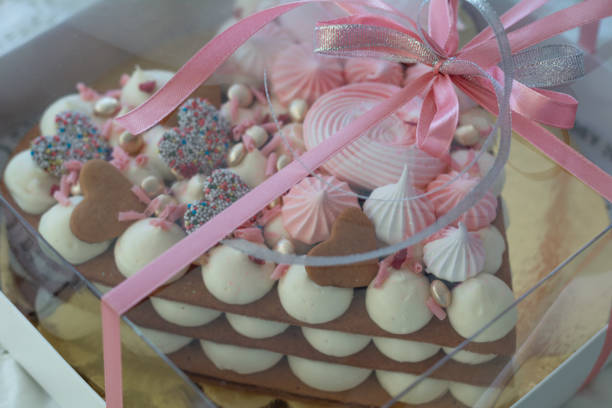 istock Homemade beautiful heart shaped cake 1264956551