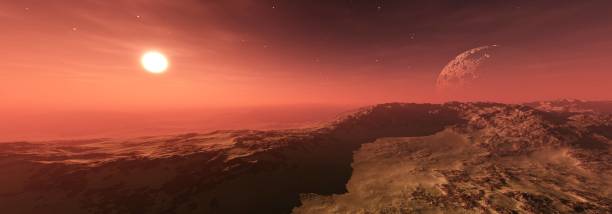 alien panorama martian landscape stock photo