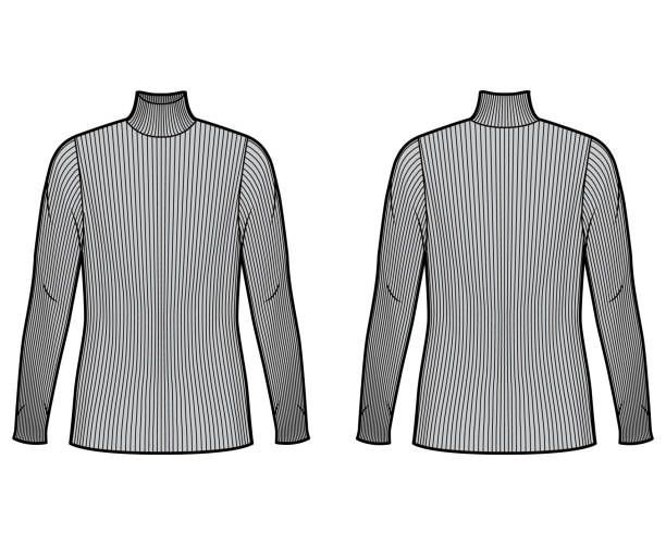 istock Turtleneck ribbed-knit sweater technical fashion illustration with long sleeves, oversized body, tunic length 1264961111