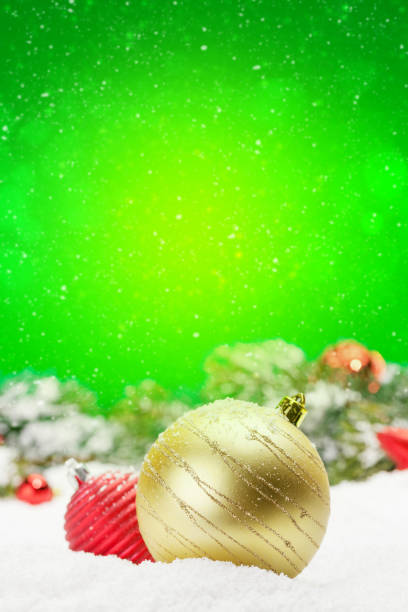 istock Christmas greeting card with decor in snow 1264961253