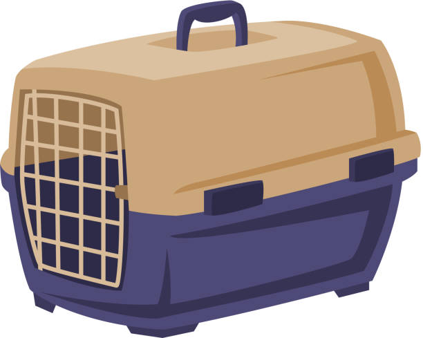 ilustrações de stock, clip art, desenhos animados e ícones de plastic portable cage for pet animals, carrier for dogs and cats cartoon style vector illustration on white background - cat box
