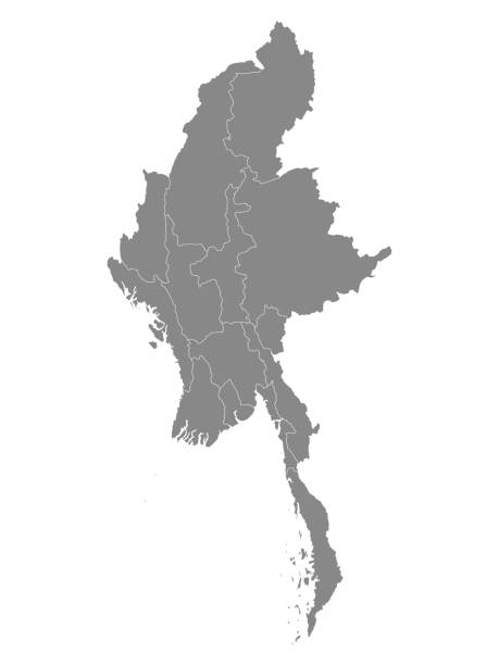 ilustraciones, imágenes clip art, dibujos animados e iconos de stock de mapa de la división administrativa de myanmar - 5548
