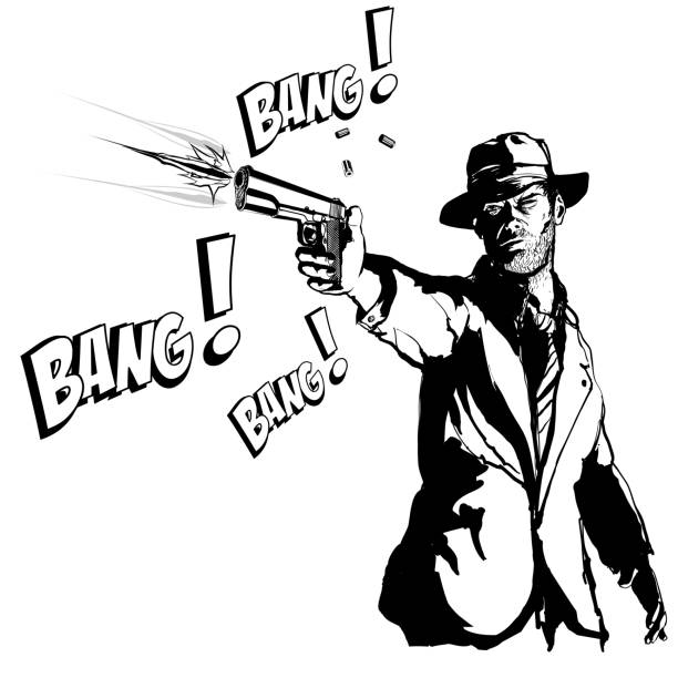 Gangster with a gun in the style of 1950 black and white movie Gangster with a gun in the style of 1950 black and white movie - vector illustration (Ideal for printing on fabric or paper, poster or wallpaper, house decoration) drug cartel stock illustrations