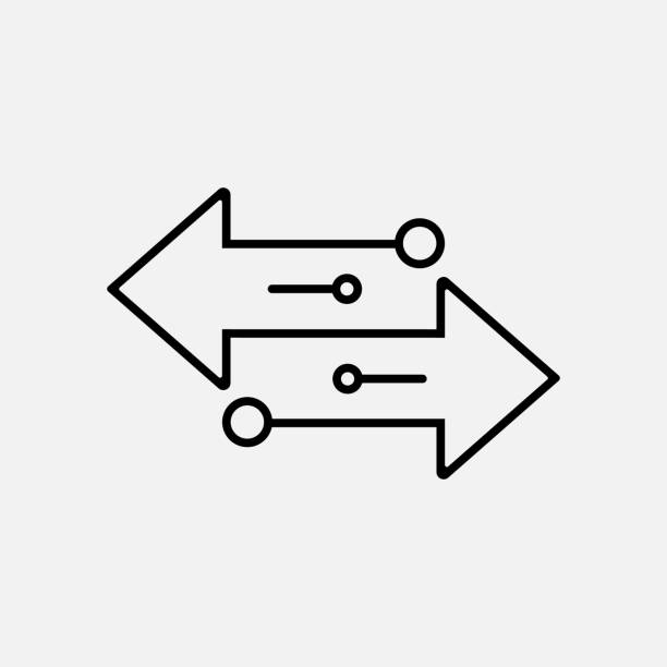 Transfer arrows outline icon isolated on white background. Vector illustration. Transfer arrows outline icon isolated on white background. Vector illustration. Eps 10 animal migration stock illustrations