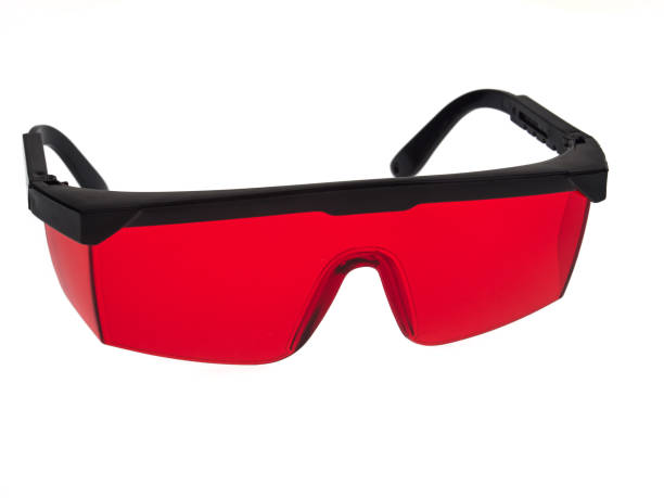 Red glasses to be used with laser levels stock photo