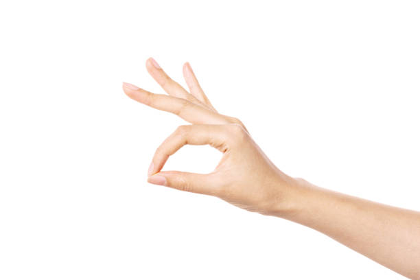 istock Woman hand gesture thickness isolated on white. 1264969748