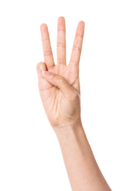 istock Woman hand gesture number 3 isolated on white. 1264969790