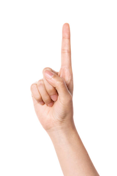istock Woman hand gesture one, first isolated on white. 1264969837