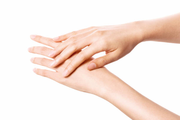 istock Woman hand gesture putting on horizontal isolated on white. 1264969978