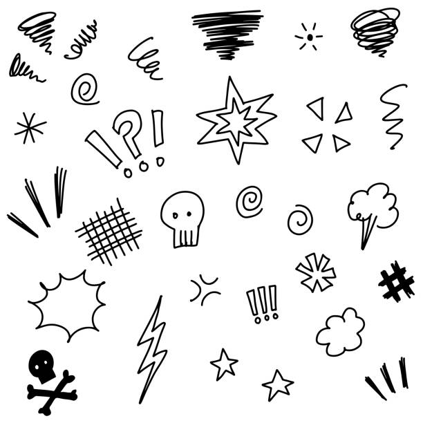 bildbanksillustrationer, clip art samt tecknat material och ikoner med handritade setelement, för konceptdesign. doodle svordomar isolerade på vit bakgrund . vektorillustration. - ilska