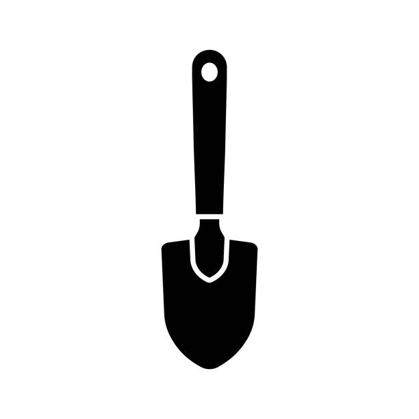 Cutout silhouette of Mini bayonet shovel with short handle icon Cutout silhouette of Mini bayonet shovel with short handle icon. Outline logo of hand gardening tool. Black simple illustration of excavation, work with soil. Flat isolated vector on white background bayonet stock illustrations