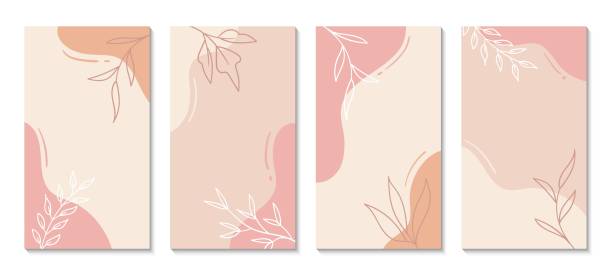 stockillustraties, clipart, cartoons en iconen met verhalensjablonen voor sociale media. vectorabstranstrans vormen verticale achtergronden. minimale bloemenachtergronden - pink flowers