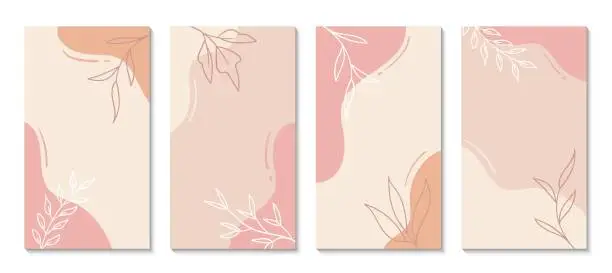 Vector illustration of Stories templates for social media. Vector abstract shapes vertical backgrounds. Minimal floral backdrops
