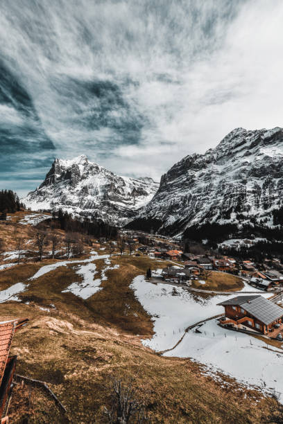 kleines cottage village at grindelwald, first, schweiz - hill grindelwald village landscape stock-fotos und bilder