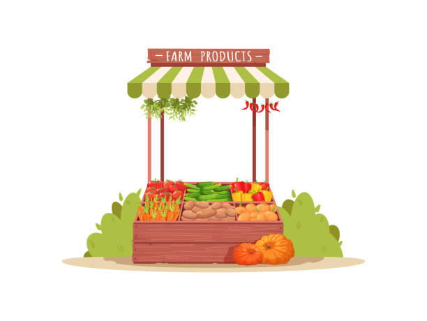 팜 제품 세미 플랫 rgb 컬러 벡터 일러스트레이션 - farm pumpkin autumn farmer stock illustrations