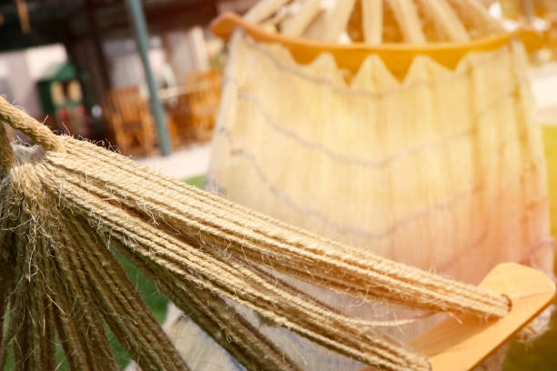 istock Hammock on the beach in hot summer from linen ropes. 1264981715