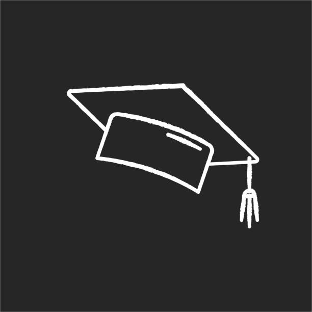 Graduation cap chalk white icon on black background Graduation cap chalk white icon on black background. College mortarboard. University graduate. Student hat. Knowledge and wisdom. Bachelor diploma. Isolated vector chalkboard illustration bachelor's degree stock illustrations