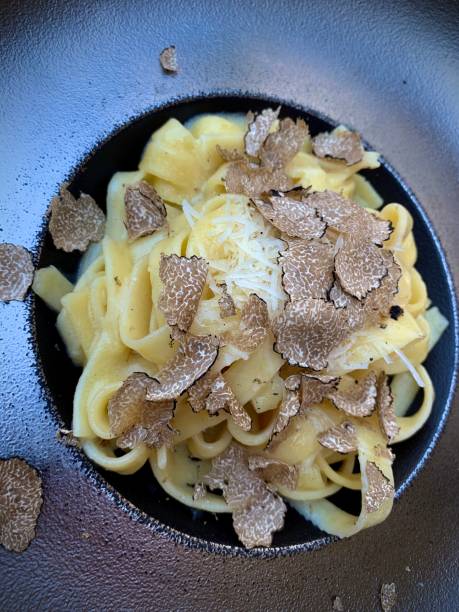 Italian Pasta Tagliatelle with black Truffle stock photo