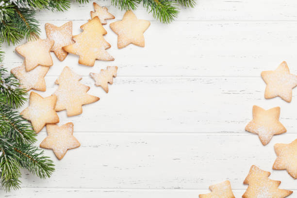 istock Christmas gingerbread cookies and xmas fir tree 1264984911
