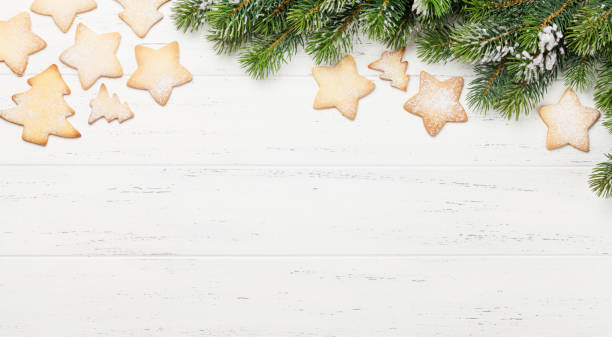 istock Christmas gingerbread cookies and xmas fir tree 1264984968