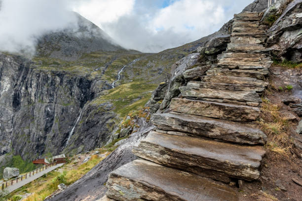istock Stone stairs on trekking path in Norway mountains 1264985128
