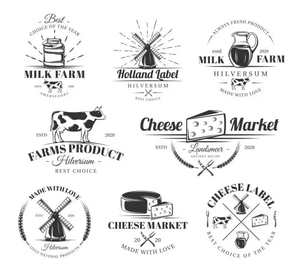 Vector illustration of Vintage cheese labels set