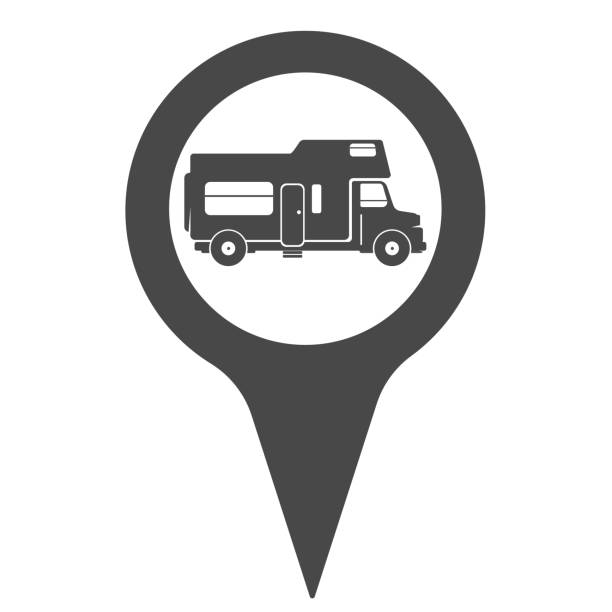 ilustrações, clipart, desenhos animados e ícones de ícone do pino de localização do localizador de acampamento de caravanas - ilustração vetorial - winnebago