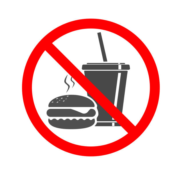 kein essen erlaubt warnung vektor illustration - no eating sign law eating stock-grafiken, -clipart, -cartoons und -symbole