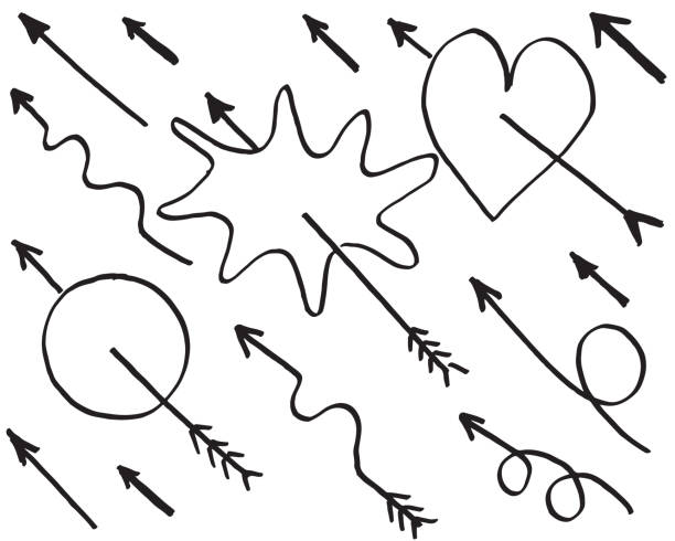 illustrazioni stock, clip art, cartoni animati e icone di tendenza di set di frecce vettoriali disegnate a mano doodle su illustrazione vettoriale background.design elemento bianco. - 11091