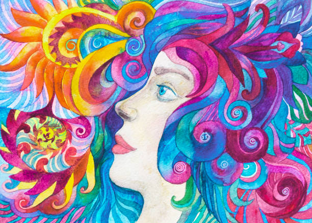 красивая женщина акварель цветочные картины - health spa illustration and painting women beautiful stock illustrations