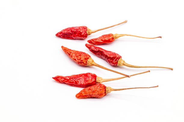 Close up dried red chili pepper isolate on white background.