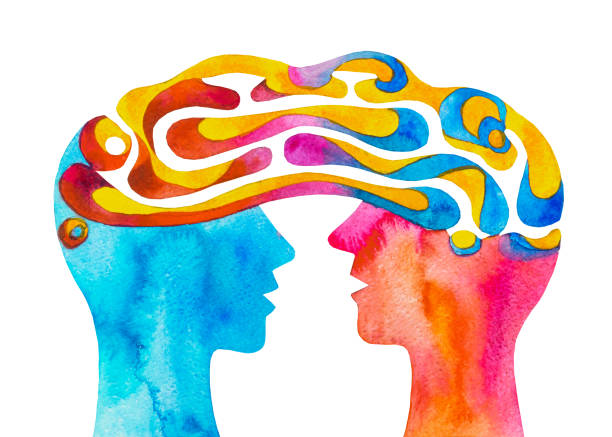 Communication. Empathy. Telepathy. Two persons. Power of human brain. Graphic watercolor drawing empathy stock illustrations