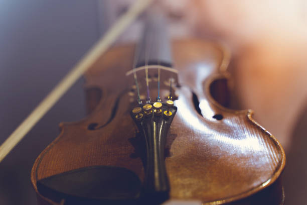 istock Close view of a violin strings and bridge 1265000234
