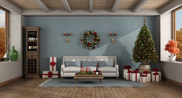 istock Retro living room with Christmas decoration 1265000385
