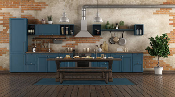 istock Classic style blue kitchen in a old room 1265001156